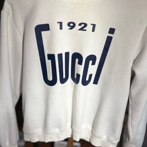 Gucci Cream Sweatshirt with Blue Logo